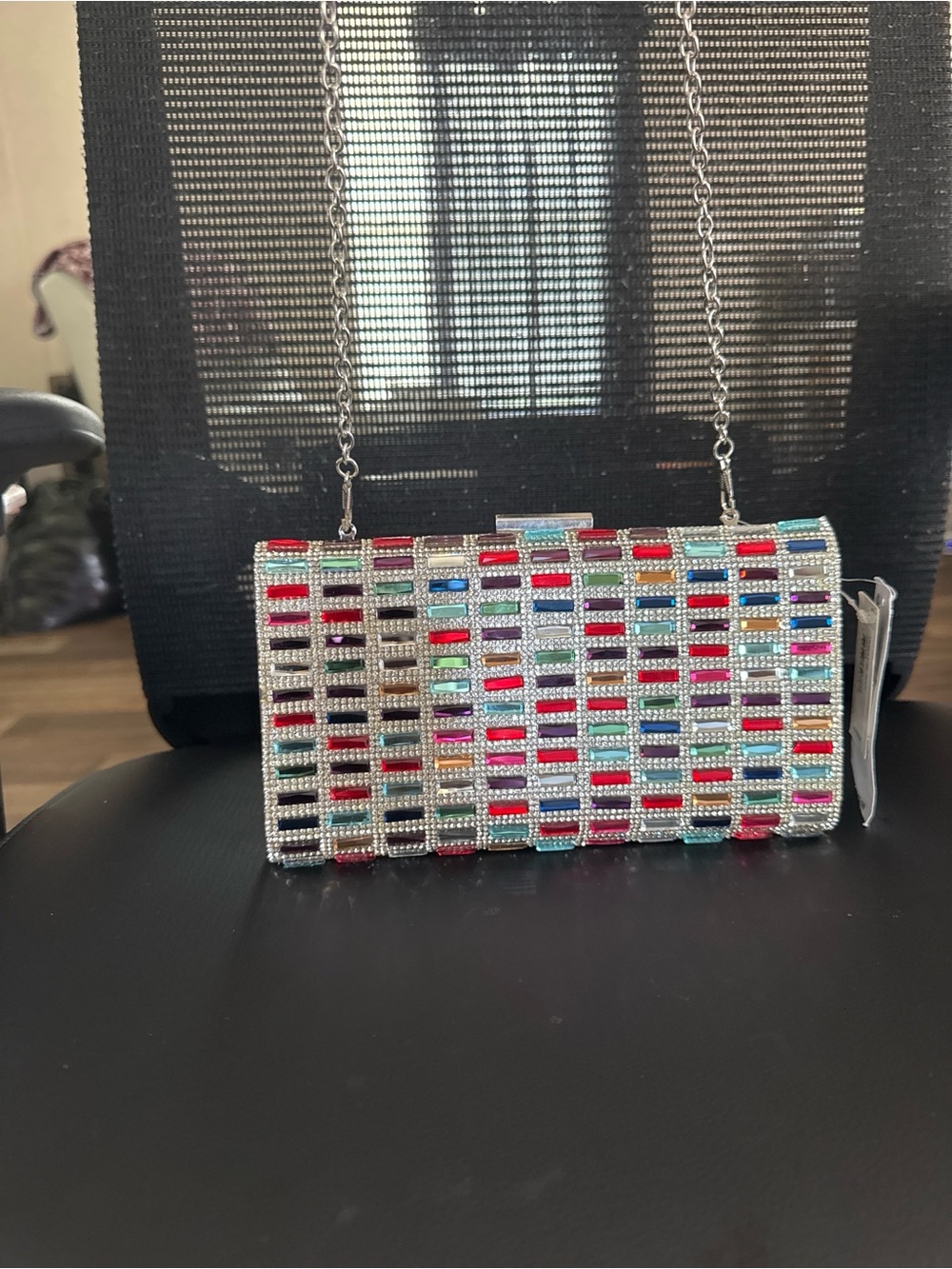 Jessica McClintock Multicolor Crystal Grid Evening Clutch